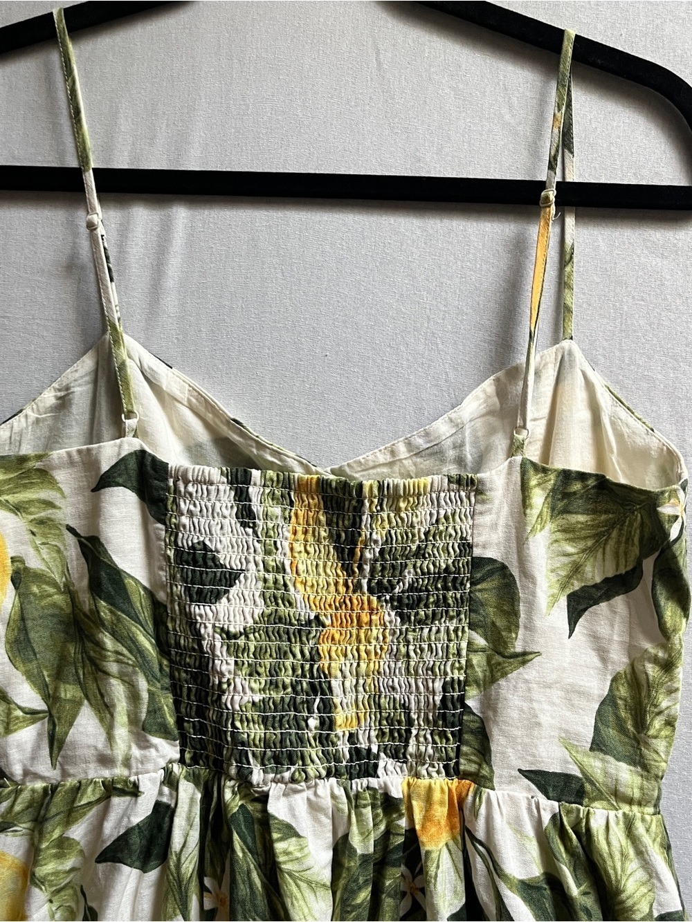 H&M Linen Blend Tropical Leaf Citrus Fruit Print Button Front Midi Dress Sz XS - Picture 4 of 10